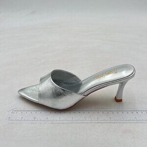 Milooey Silver Women's High Heel Mules Open Toe Slide Sandals Cute Slipper